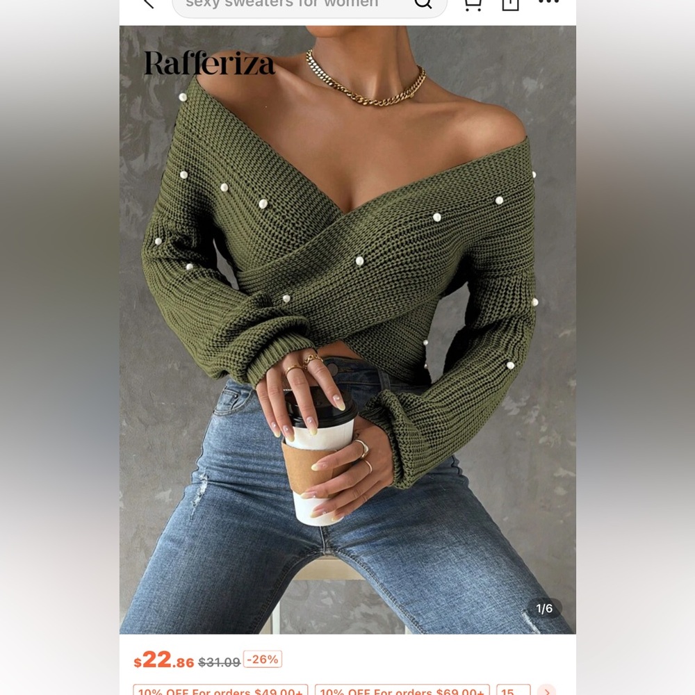 Olive Green Off-Shoulder Sweater